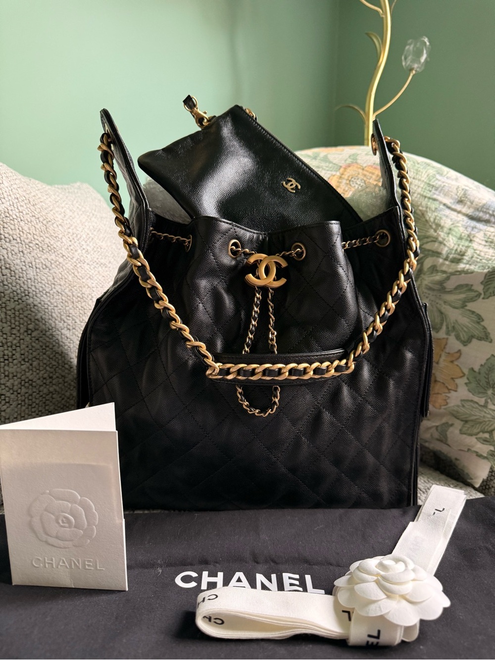 CHANEL 25 Bag Black Caviar Medium Hobo Tote with Gold Hardware